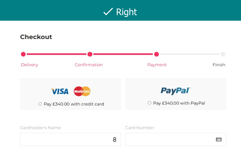 The progress steps are reversed to flow correctly, clearly showing the customer's forward progress.
