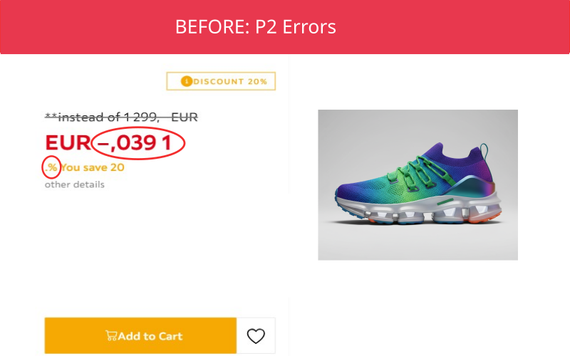 Numbers, currency symbols, and text are mixed up, making prices and details messy and difficult to understand.